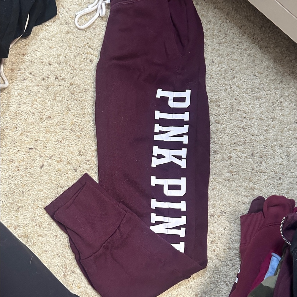 PINK Victoria's Secret Plum Sweatpants with White Label